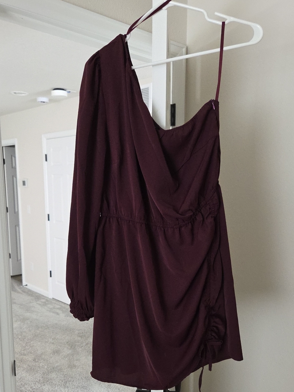 AX Paris One-Shoulder Long Sleeve Dress in Burgundy